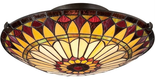 QZ-WEST-END-F Flush Mount Ceiling Light In Vintage Bronze With Tiffany Glass Shade