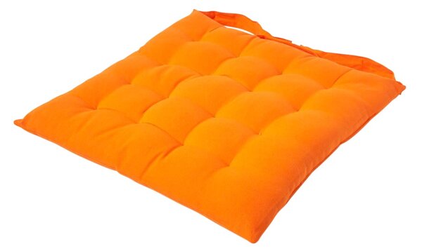 Orange Plain Seat Pad with Button Straps 100% Cotton 40 x 40 cm