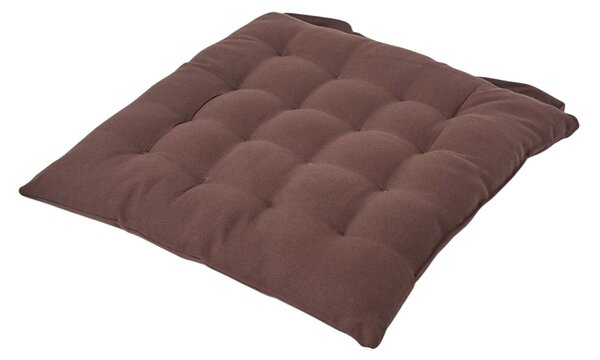 Chocolate Brown Plain Seat Pad with Button Straps Cotton 40 x 40 cm