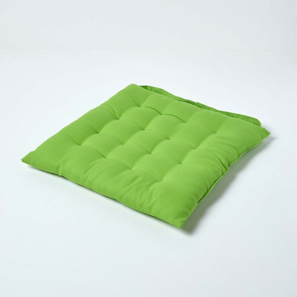 Lime Green Plain Seat Pad with Button Straps 100% Cotton 40 x 40 cm