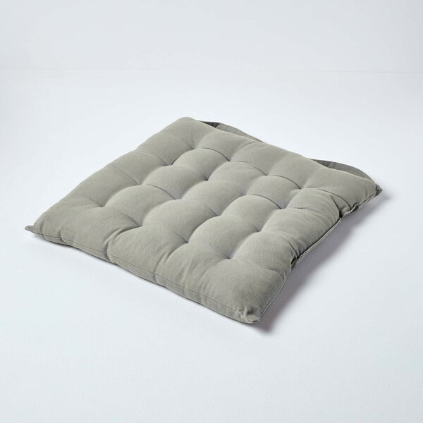 Grey Plain Seat Pad with Button Straps 100% Cotton 40 x 40 cm