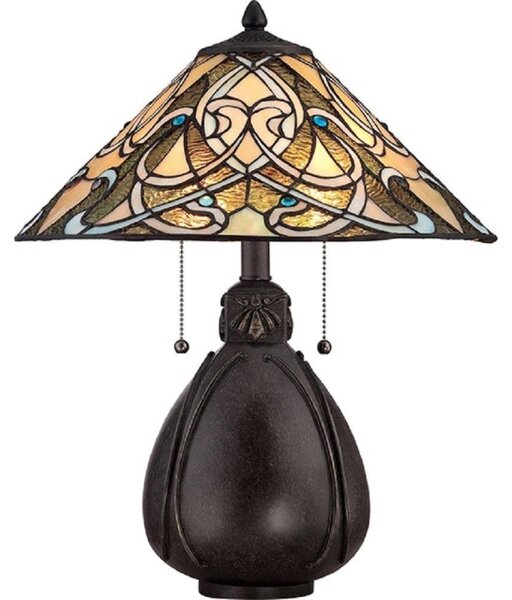 QZ/INDIA/TL India Table Lamp In Imperial Bronze With Tiffany Glass Shade