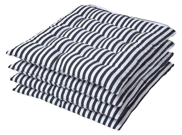 Homescapes Black and White Stripe Seat Pad with Straps 40 x 40 cm, Set of 4