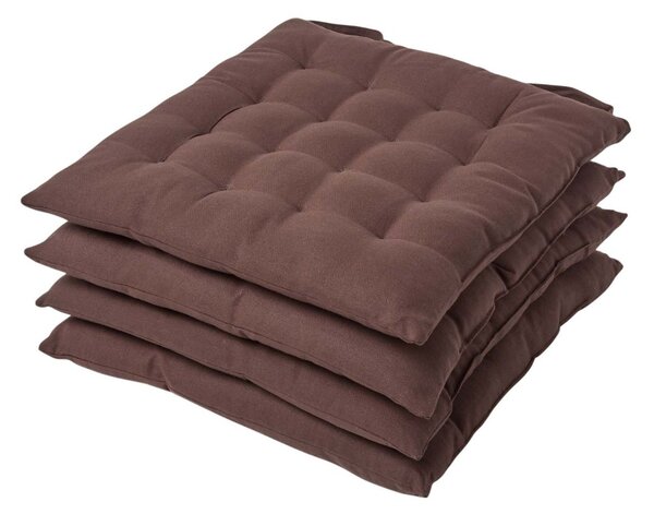 Chocolate Brown Plain Seat Pad with Button Straps 40 x 40 cm, Set of 4