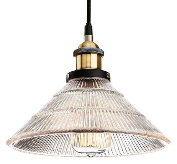 Firstlight 5902AB Empire 1 Light Ceiling Pendant In Antique Brass With Clear Fluted Glass
