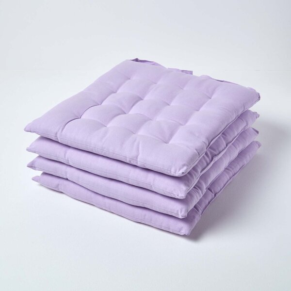 Mauve Plain Seat Pad with Straps 100% Cotton 40 x 40 cm, Set of 4