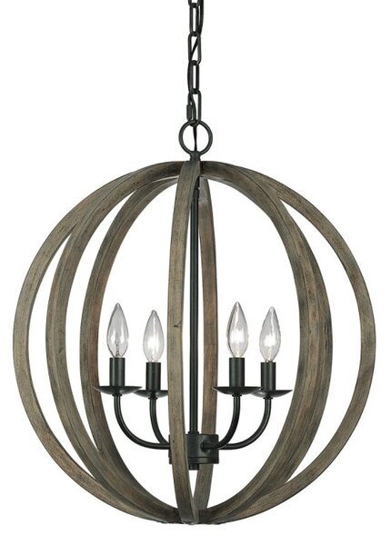 FE-ALLIER-4P-WW Allier 4 Light Oak Wood and Iron Ceiling Pendant