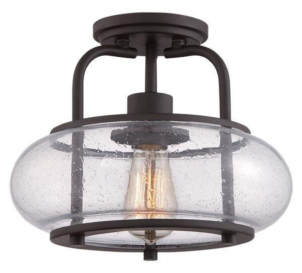 QZ/TRILOGY/SF/S Trilogy 1 Light Old Bronze Semi Flush Light with Glass Shade