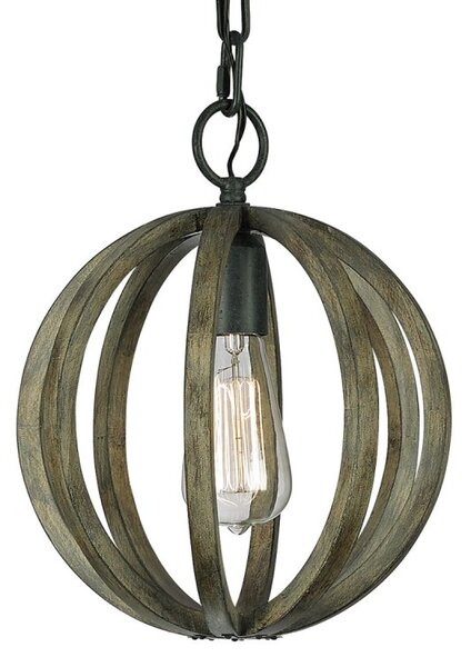FE/ALLIER/P WW Allier 1 Light Oak Wood and Iron Mini Pendant