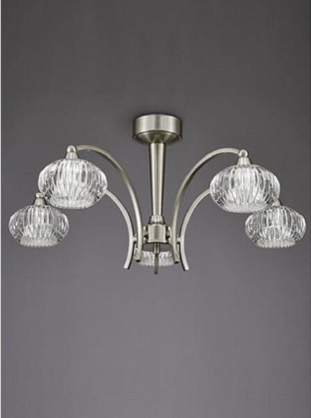Franklite FL2335/5 Ripple 5 Light Ceiling Pendant In Satin Nickel With Clear Ribbed Glass Shades