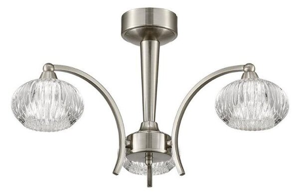 Franklite FL2335/3 Modern 3 Light Ceiling Light In Satin Nickel With Clear Ribbed Glass Shades