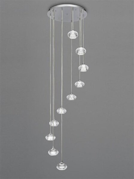 F2343/10 Lizzy 10 Light Ceiling Pendant In Chrome With Clear Modern Effect Glass Shades