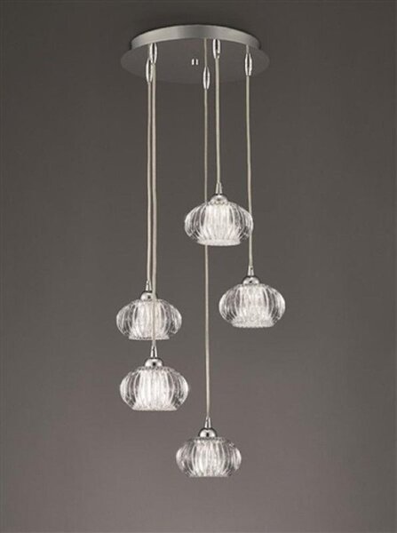 F2344/5 Lizzy 5 Light Ceiling Pendant In Chrome With Clear Modern Effect Glass Shades
