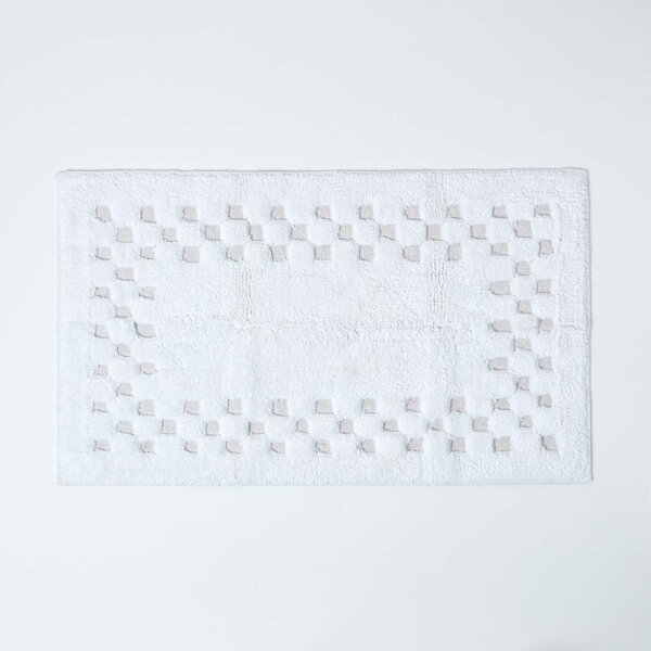 Homescapes Cotton Check Border White Bath Mat