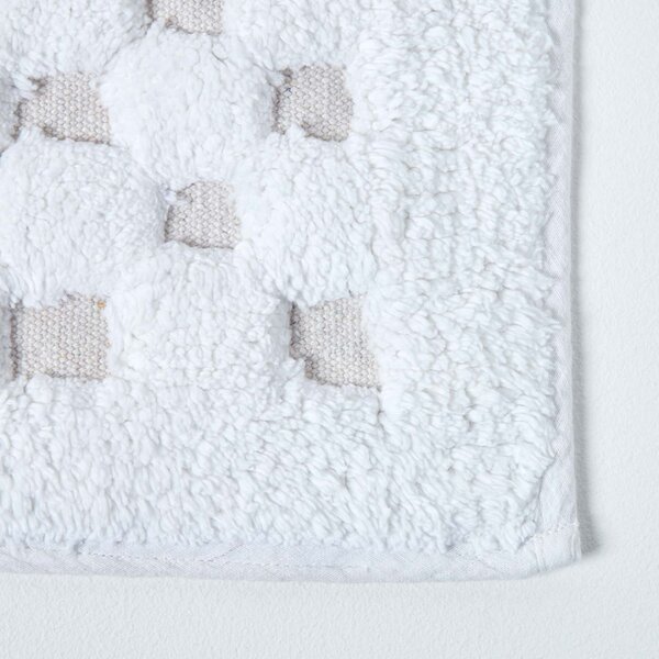 Homescapes Cotton Check Border White Bath Mat