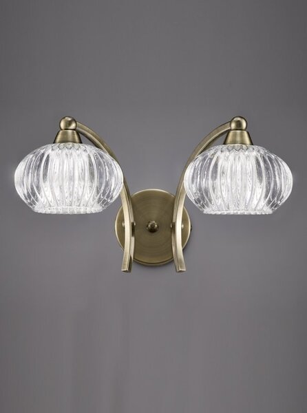 FL2336/2 Ripple 2 Light Wall Light In Bronze With Clear Ribbed Glass Shades