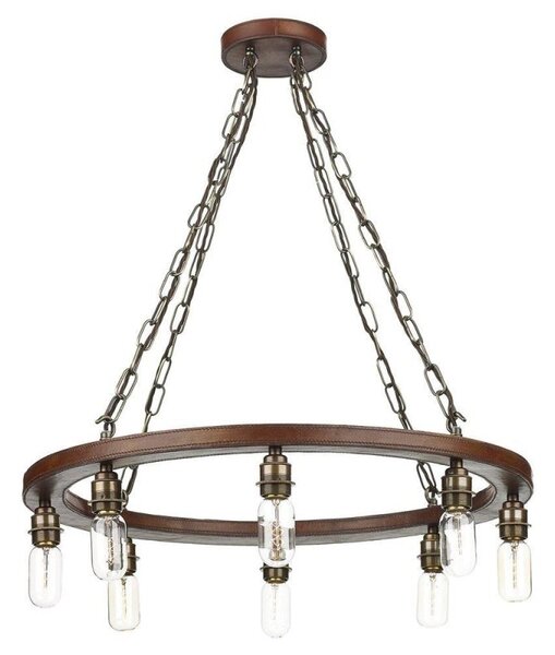 David Hunt Lighting SAD0883 Saddler 8 Light Pendant In Brown Leather Effect, Fitting Only