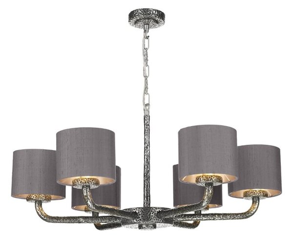 David Hunt Lighting SLO0667-37-SI Sloane 6 Light Dual Mount Pendant In Pewter With Silk Shades