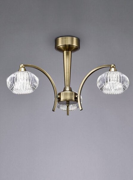 FL2336/3 Ripple 3 Light Ceiling Light In Bronze With Clear Ribbed Glass Shades