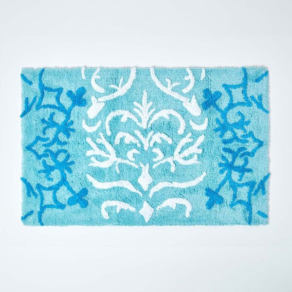 Homescapes Blue Damask Cotton Bath Mat