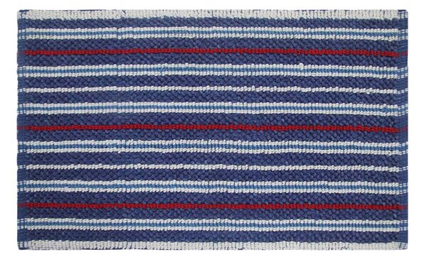 Handloomed Striped Cotton Blue and Red Bath Mat