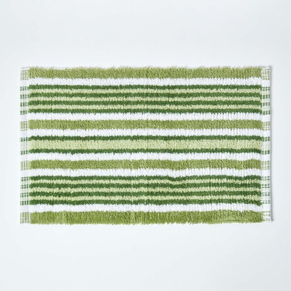 Homescapes Handloomed Striped Cotton Bath Mat Green