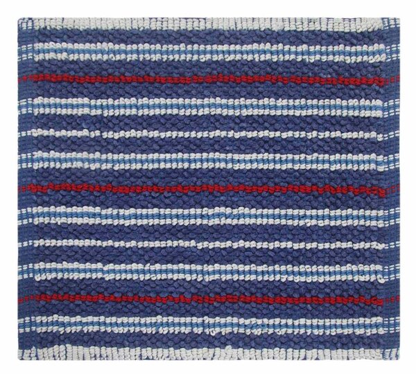 Handloomed Striped Cotton Blue and Red Bath Mat