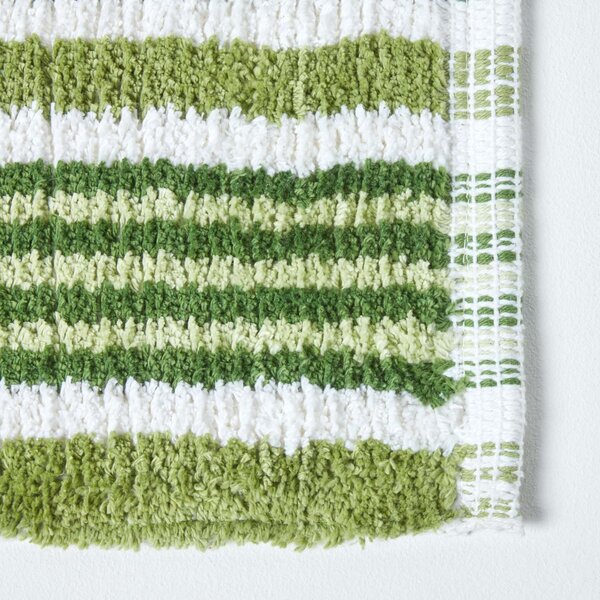 Homescapes Handloomed Striped Cotton Bath Mat Green