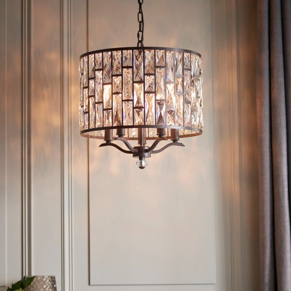 5 Light Ceiling Pendant In Dark Bronze And Crystal Glass