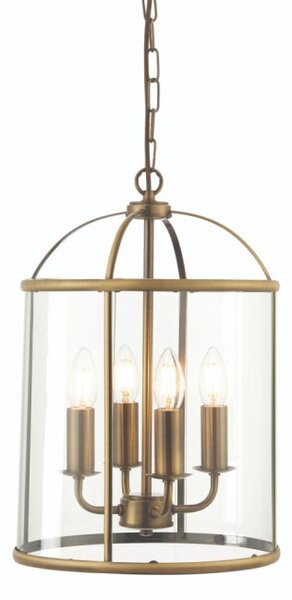 Endon 69455 Lambeth 4 Light Ceiling Pendant In Antique Brass And Clear Glass