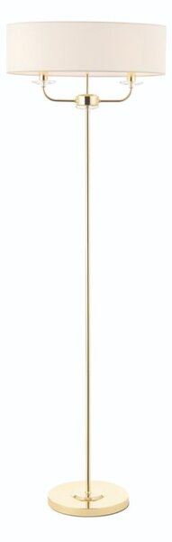 Endon 70563 Nixon 2 Light Floor Lamp In Brass With Crystal And Vintage White Faux Silk Shade