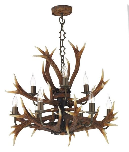 David Hunt Lighting ANT1329 Antler 9 Light Tiered Ceiling Pendant in Rustic Finish
