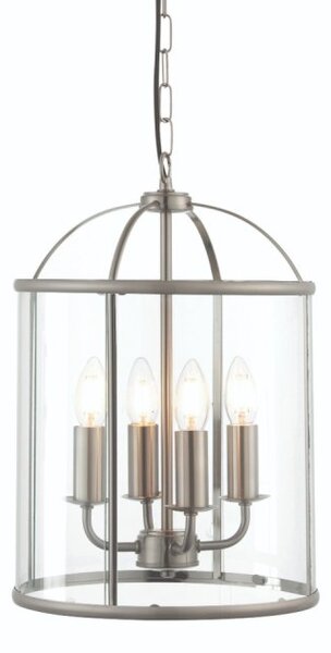 Endon 70324 Lambeth 4 Light Ceiling Pendant In Satin Nickel And Clear Glass