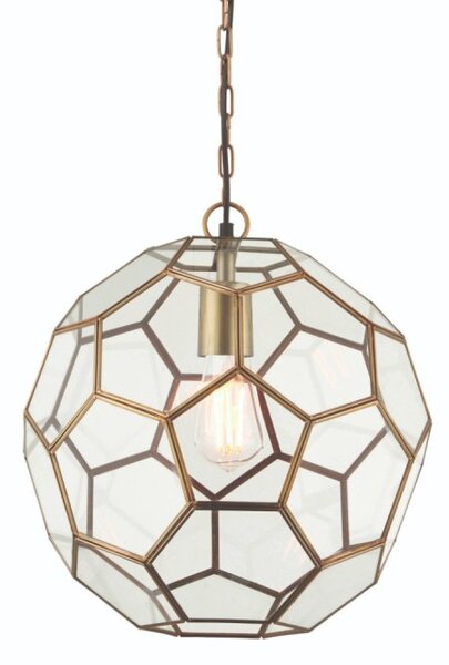 Endon 69784 Miele 1 Light Ceiling Pendant In Antique Brass Amd Clear Glass