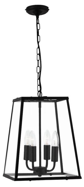 Searchlight 5614BK Voyager 4 Light Tapered Ceiling Pendant Light In Matt Black With Clear Glass
