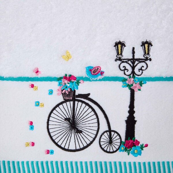 Homescapes Embroidered Bicycle White Bath Towel 100% Cotton