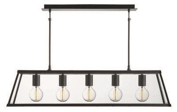Searchlight 4614-5BK Voyager 5 Light Ceiling Bar Pendant Light In Matt Black With Clear Glass