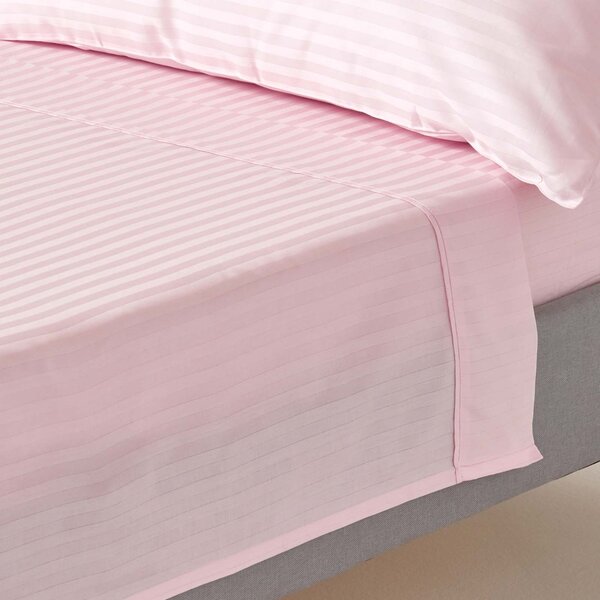 Homescapes Pink Egyptian Cotton Satin Stripe Flat Sheet 330 TC, Single