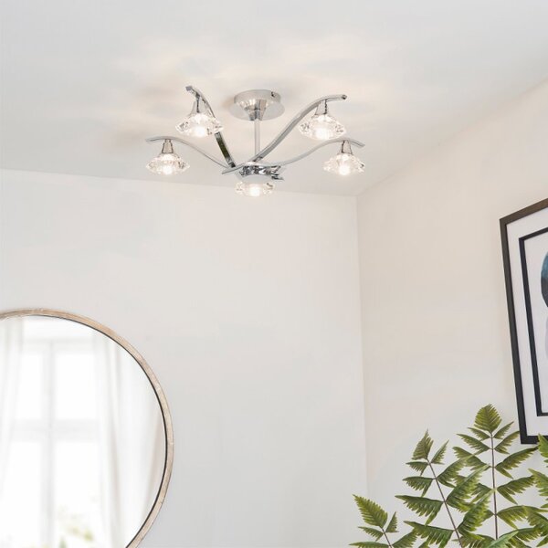 Endon LANGELLA-5CH 5 Light Semi Flush Ceiling Light with Crystal Shades