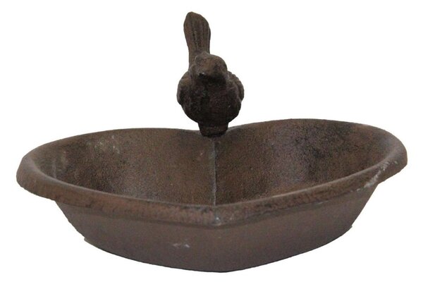 Homescapes Brown Decorative Bird Rustic Heart Bird Bath Cast Iron