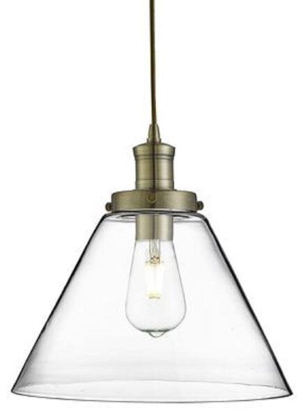 Searchlight 3228AB Pyramid 1 Light Ceiling Light In Antique Brass With Clear Glass