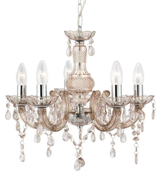 Searchlight 1455-5MI Marie Therese 5 Light Ceiling Pendant Light In Chrome And Mink