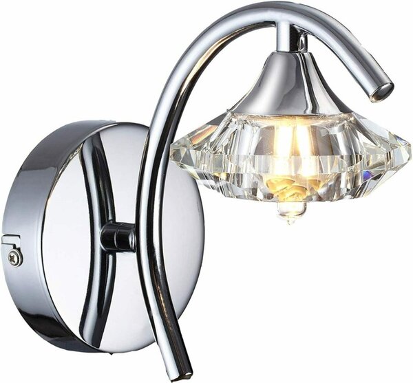 Vegas Modern 1 Light Polished Chrome and Crystal Wall Light