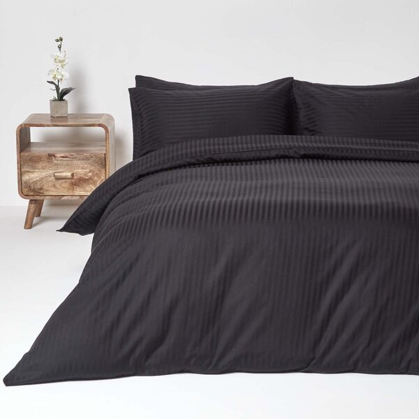 Black Egyptian Cotton Single Duvet Cover with One Pillowcase, 330 TC