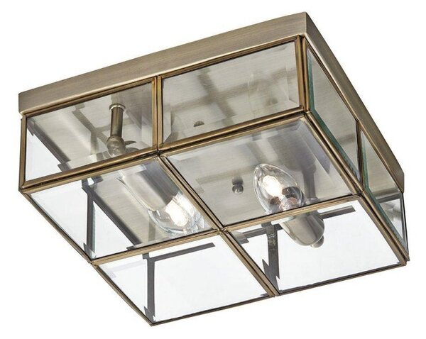 Searchlight 6769-26AB 2 Light Flush Ceiling Light In Antique Brass Frame With Bevelled Glass