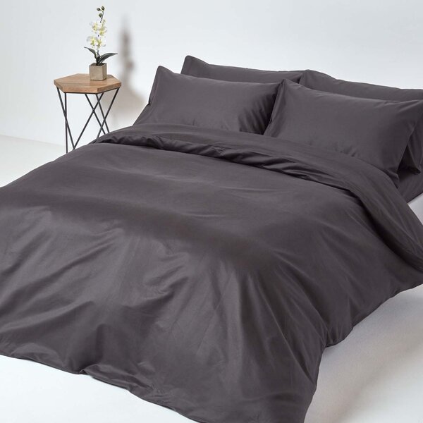 Dark Charcoal Grey Egyptian Cotton Duvet Cover with Pillowcases 1000 TC, Double