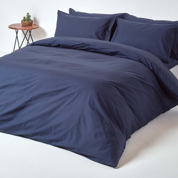 Homescapes Navy Blue Egyptian Cotton Single Duvet Cover with One Pillowcase, 200 TC