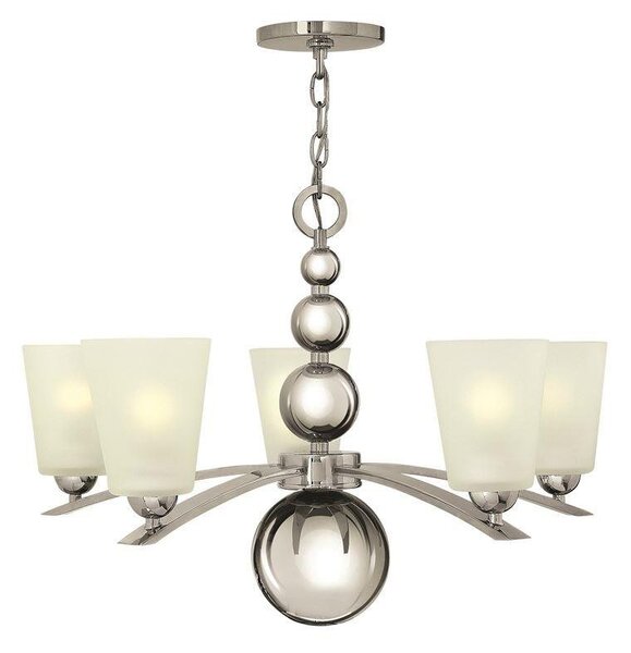 HK/ZELDA5 PN Polished Nickel Zelda 5 Light Chandelier with Glass Shades