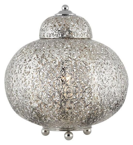 Searchlight 8221-1SS Moroccan 1 Light Table Lamp In Shiny Nickel With Patterned Finish