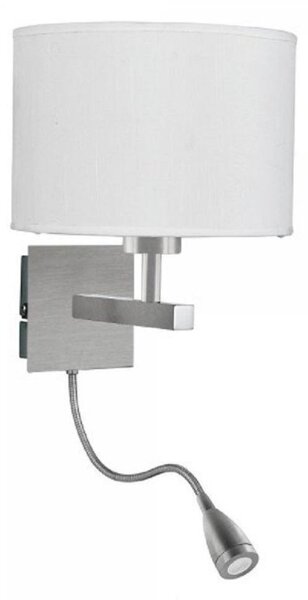 Searchlight 3550SS 2 Light Wall Light In Satin Silver With Adjustable LED Arm And Round White Shade